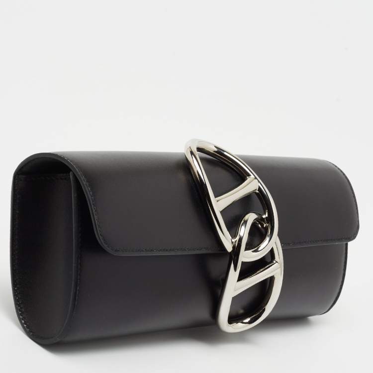 Pre Owned Hermes Black Box Calf Leather Egee Clutch