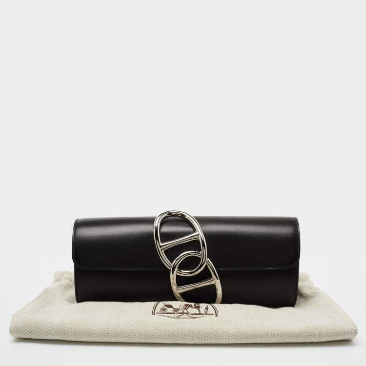Pre Owned Hermes Black Box Calf Leather Egee Clutch