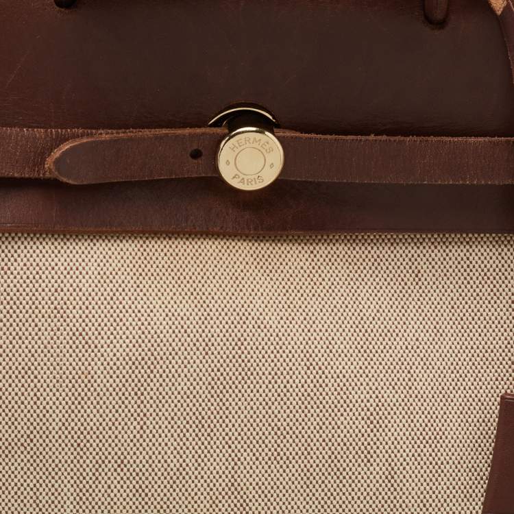 Pre Owned Hermes Natural/Havane Toile and Leather 2-in-1 Herbag Backpack