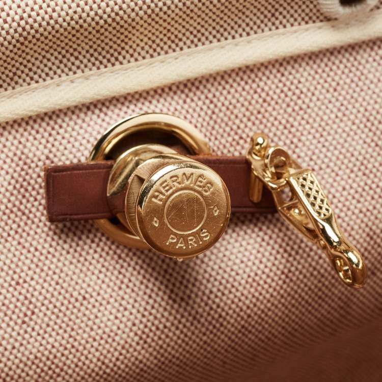 Pre Owned Hermes Natural/Havane Toile and Leather 2-in-1 Herbag Backpack