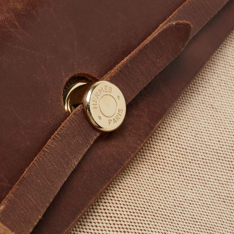 Pre Owned Hermes Natural/Havane Toile and Leather 2-in-1 Herbag Backpack