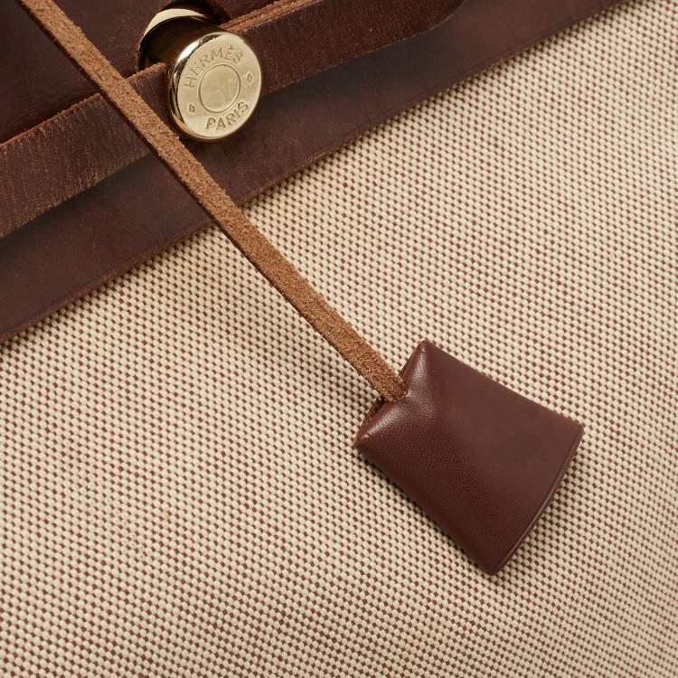 Pre Owned Hermes Natural/Havane Toile and Leather 2-in-1 Herbag Backpack