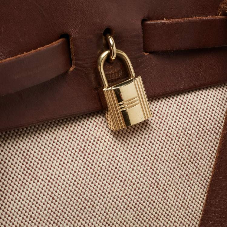 Pre Owned Hermes Natural/Havane Toile and Leather 2-in-1 Herbag Backpack