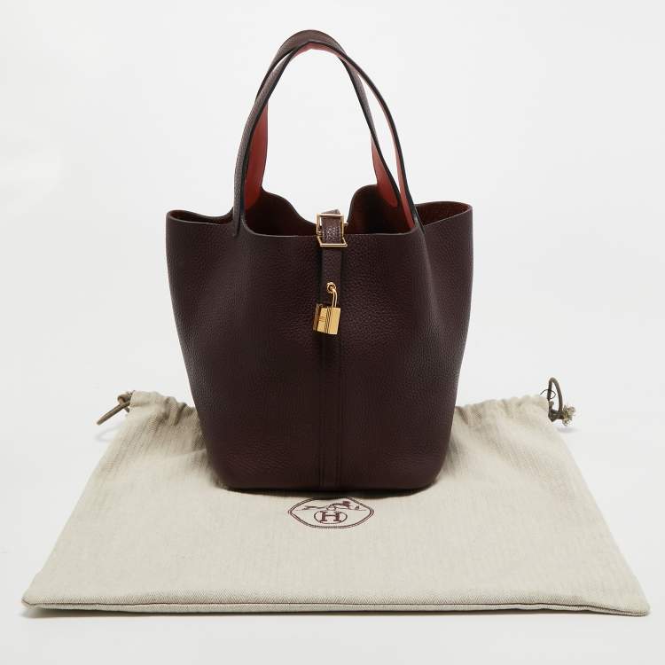 Pre Owned Hermes Prune/Orange Poppy Taurillon Clemence Leather Picotin Lock 22 Bag