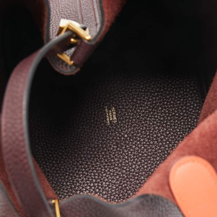 Pre Owned Hermes Prune/Orange Poppy Taurillon Clemence Leather Picotin Lock 22 Bag