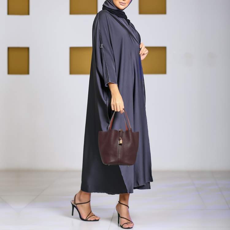 Pre Owned Hermes Prune/Orange Poppy Taurillon Clemence Leather Picotin Lock 22 Bag