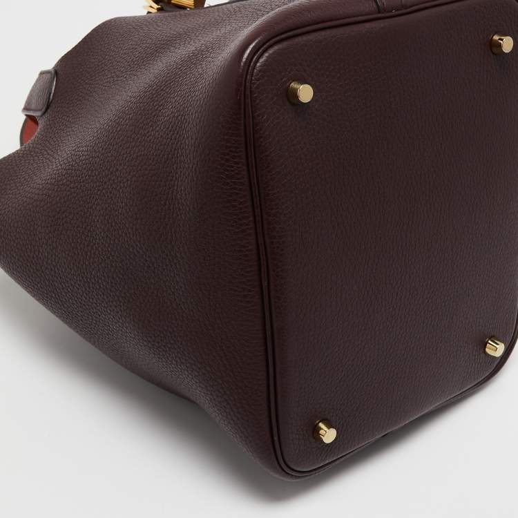 Pre Owned Hermes Prune/Orange Poppy Taurillon Clemence Leather Picotin Lock 22 Bag