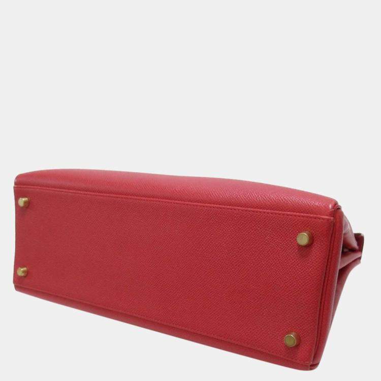 Pre Owned Hermes Red Courchevel Leather Gold Hardware Kelly Retourne 32 Bag 