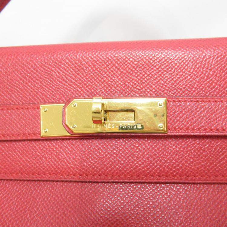 Pre Owned Hermes Red Courchevel Leather Gold Hardware Kelly Retourne 32 Bag 