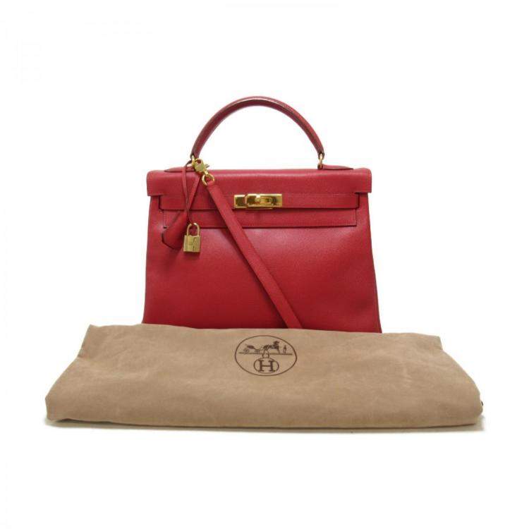 Pre Owned Hermes Red Courchevel Leather Gold Hardware Kelly Retourne 32 Bag 