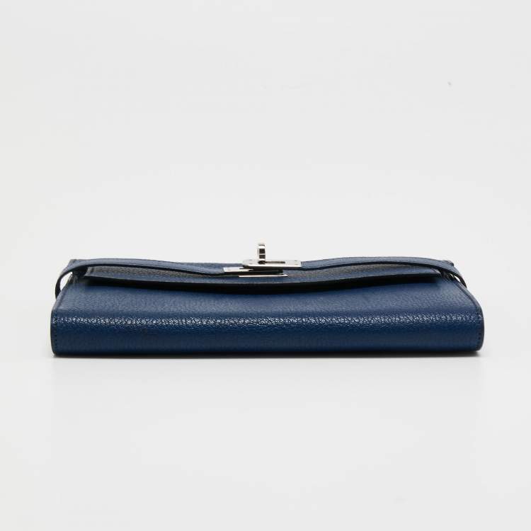 Pre Owned Hermes Bleu De Malte Chevre Mysore Leather Kelly Classic Wallet 
