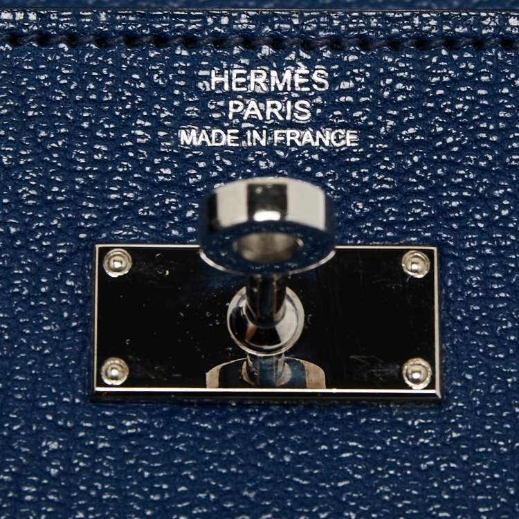 Pre Owned Hermes Bleu De Malte Chevre Mysore Leather Kelly Classic Wallet 