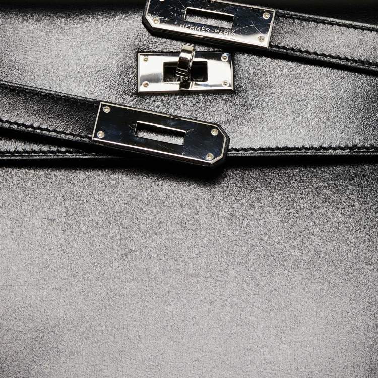 Pre Owned Hermes Black Box Leather Palladium Finish Kelly Sellier 32 Bag