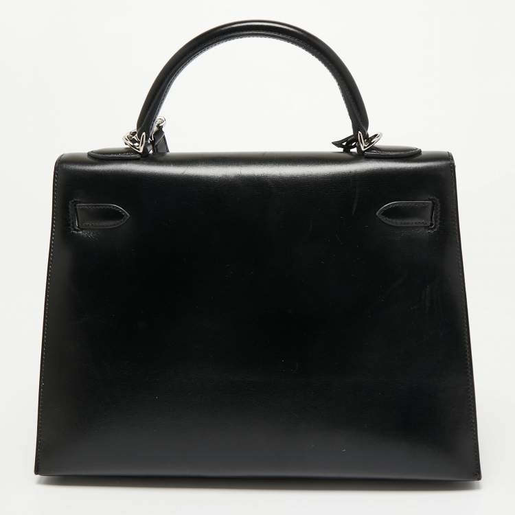 Pre Owned Hermes Black Box Leather Palladium Finish Kelly Sellier 32 Bag