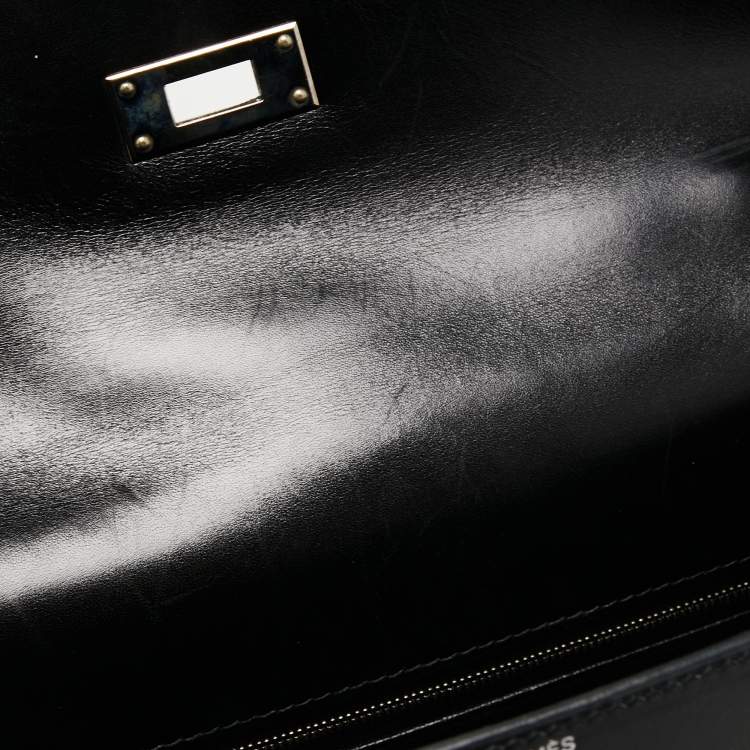 Pre Owned Hermes Black Box Leather Palladium Finish Kelly Sellier 32 Bag