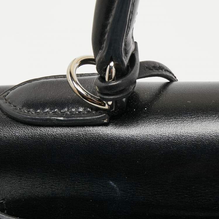 Pre Owned Hermes Black Box Leather Palladium Finish Kelly Sellier 32 Bag