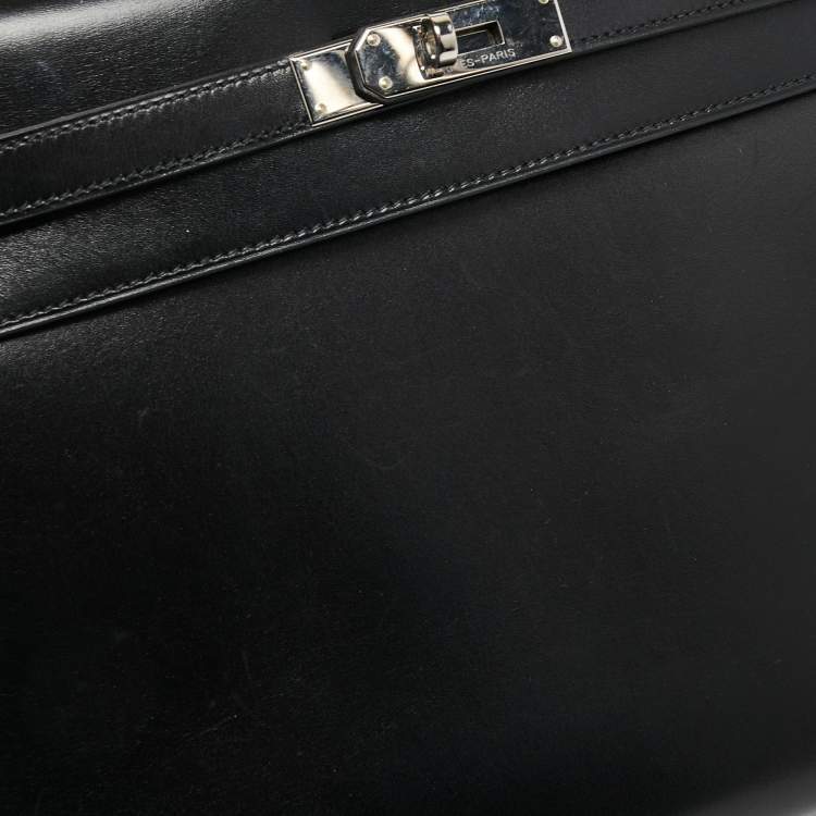 Pre Owned Hermes Black Box Leather Palladium Finish Kelly Sellier 32 Bag