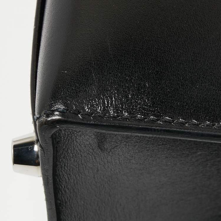 Pre Owned Hermes Black Box Leather Palladium Finish Kelly Sellier 32 Bag
