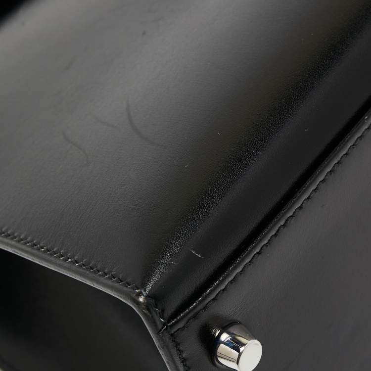 Pre Owned Hermes Black Box Leather Palladium Finish Kelly Sellier 32 Bag