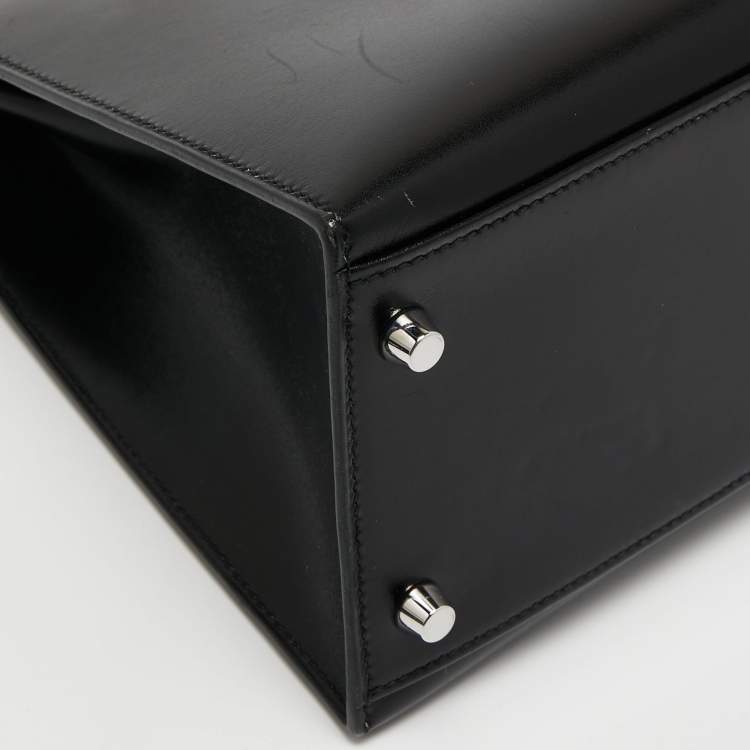 Pre Owned Hermes Black Box Leather Palladium Finish Kelly Sellier 32 Bag