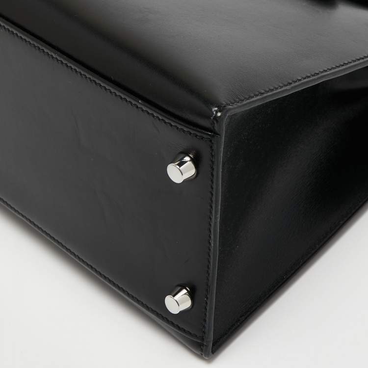 Pre Owned Hermes Black Box Leather Palladium Finish Kelly Sellier 32 Bag