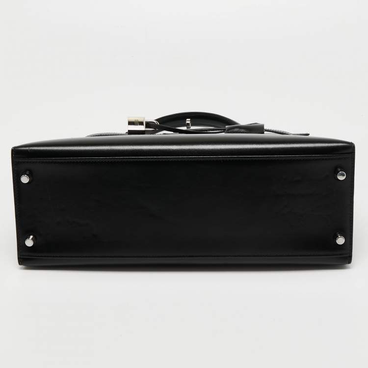 Pre Owned Hermes Black Box Leather Palladium Finish Kelly Sellier 32 Bag
