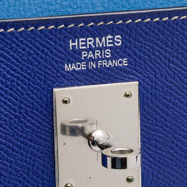 Pre Owned Hermes Bleu Electrique/Mykonos Epsom Leather Palladium Finish Kelly Retourne 35 Bag