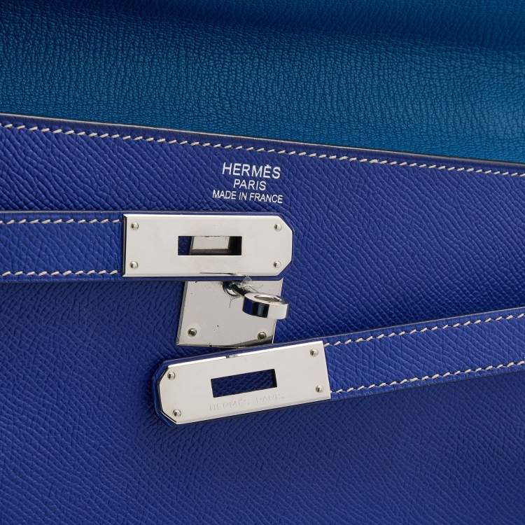 Pre Owned Hermes Bleu Electrique/Mykonos Epsom Leather Palladium Finish Kelly Retourne 35 Bag