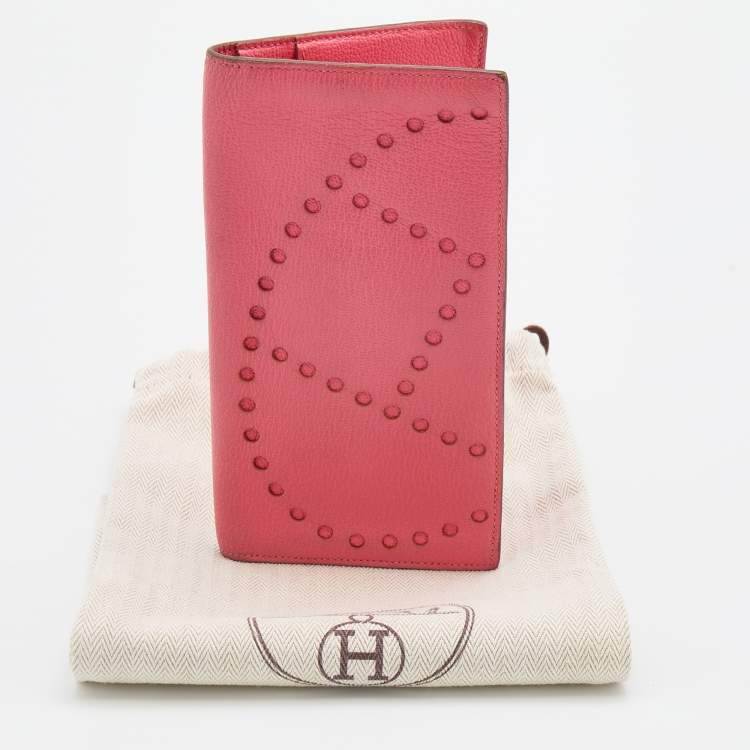 Pre Owned Hermes Rose Tyrien Chevre Mysore Leather Evelyne Long Wallet
