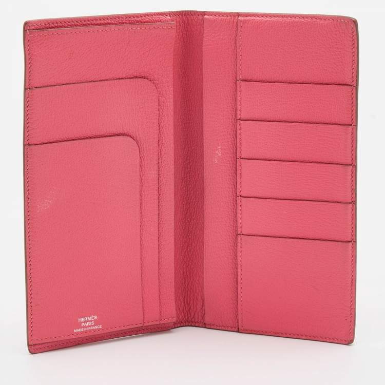 Pre Owned Hermes Rose Tyrien Chevre Mysore Leather Evelyne Long Wallet