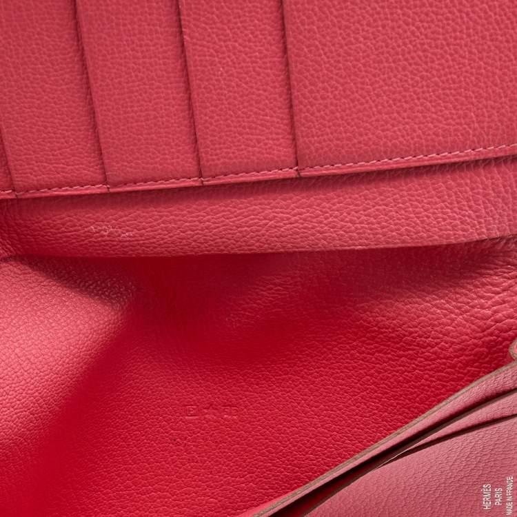 Pre Owned Hermes Rose Tyrien Chevre Mysore Leather Evelyne Long Wallet