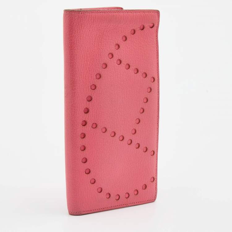 Pre Owned Hermes Rose Tyrien Chevre Mysore Leather Evelyne Long Wallet