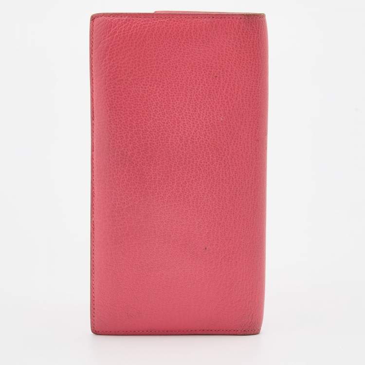 Pre Owned Hermes Rose Tyrien Chevre Mysore Leather Evelyne Long Wallet