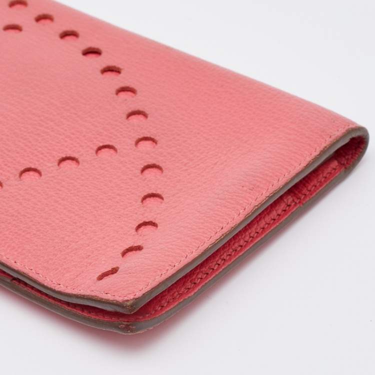 Pre Owned Hermes Rose Tyrien Chevre Mysore Leather Evelyne Long Wallet