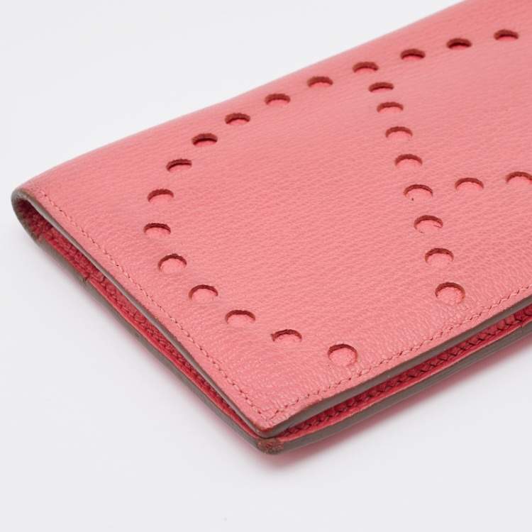 Pre Owned Hermes Rose Tyrien Chevre Mysore Leather Evelyne Long Wallet
