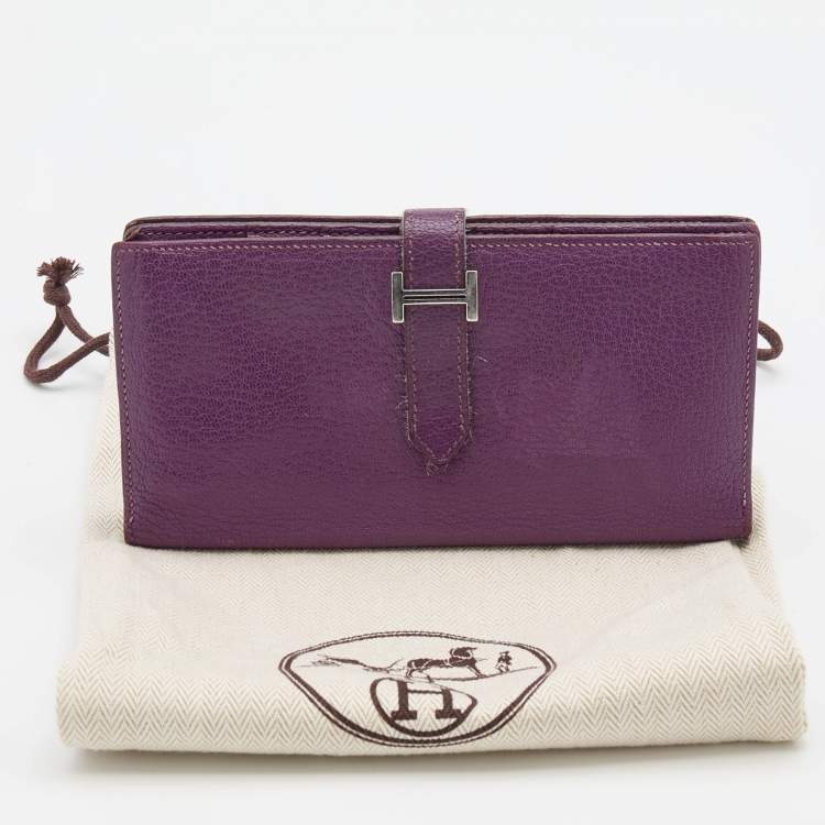 Pre Owned Hermès  Cyclamen Chevre Mysore Leather Palladium Finish Bearn Wallet
