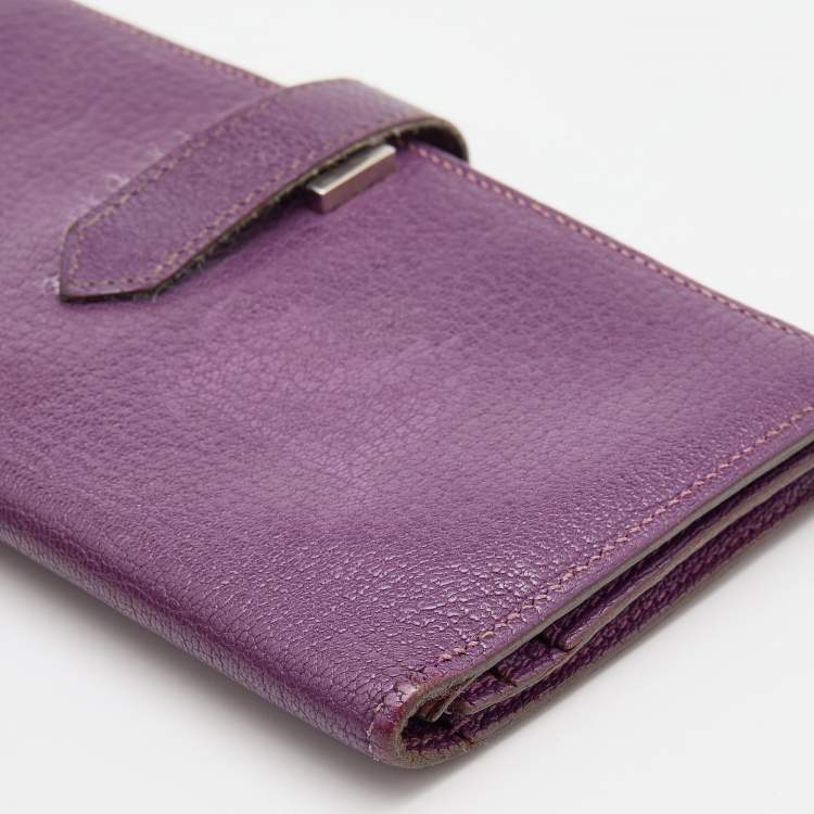 Pre Owned Hermès  Cyclamen Chevre Mysore Leather Palladium Finish Bearn Wallet