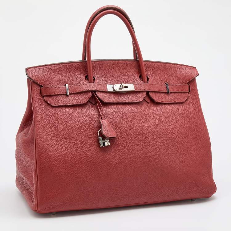 Pre Owned Hermes Sienne Taurillon Clemence Leather Palladium Finish Birkin 40 Bag