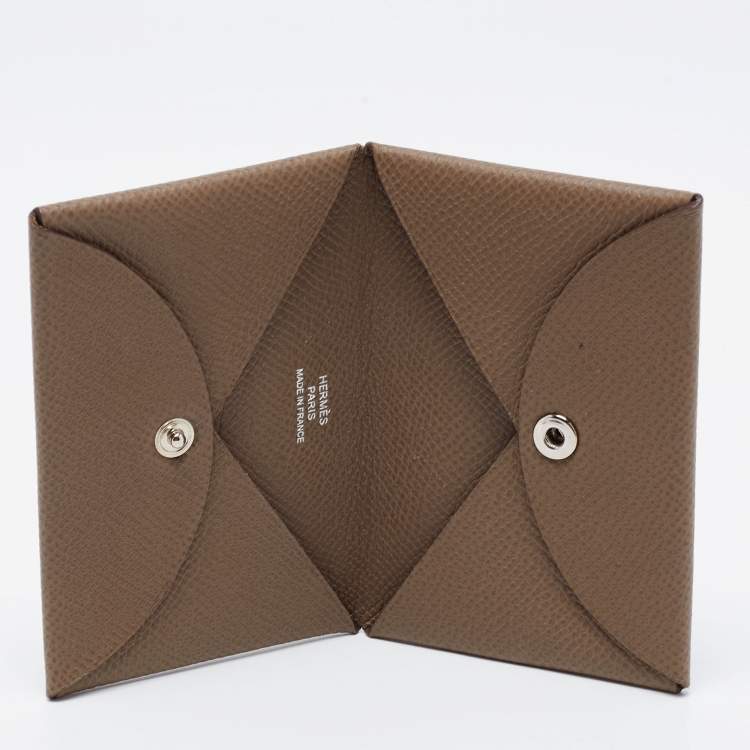 Pre Owned Hermes Etain Epsom Leather Calvi Card Holder 