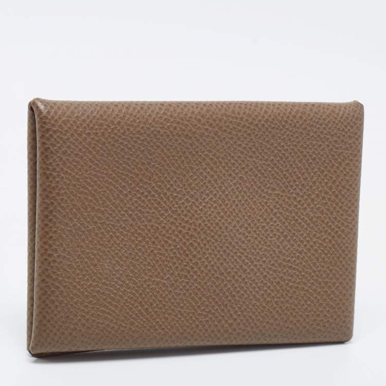 Pre Owned Hermes Etain Epsom Leather Calvi Card Holder 