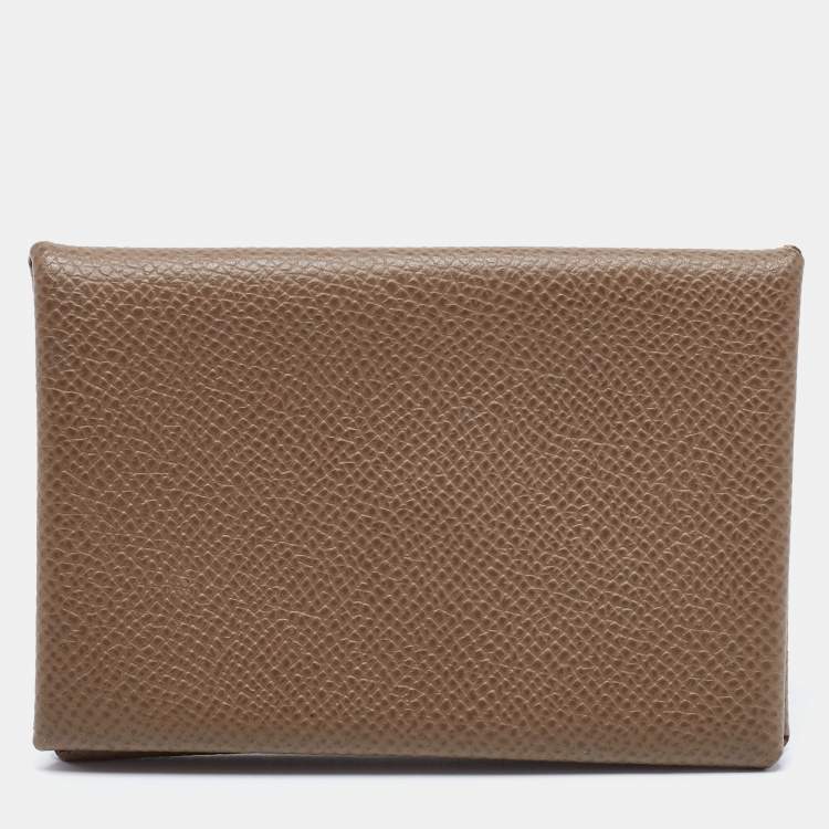 Pre Owned Hermes Etain Epsom Leather Calvi Card Holder 