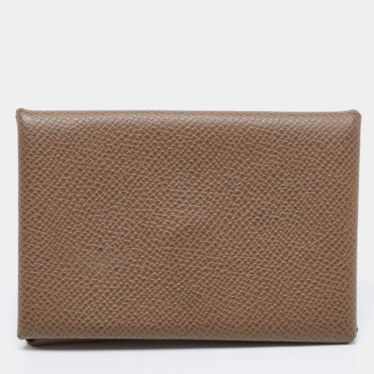 Pre Owned Hermes Etain Epsom Leather Calvi Card Holder 