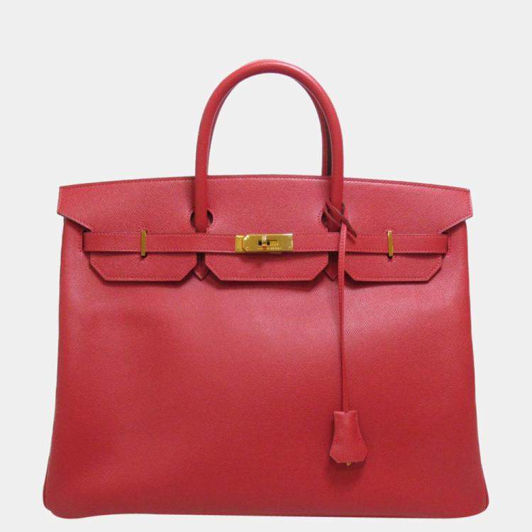 Pre Owned Hermes Red Courchevel Leather Gold Hardware Birkin 40 Bag 
