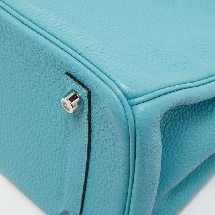 Pre Owned Hermes Blue Saint Cyr Taurillon Clemence Leather Palladium Finish Birkin 30 Bag