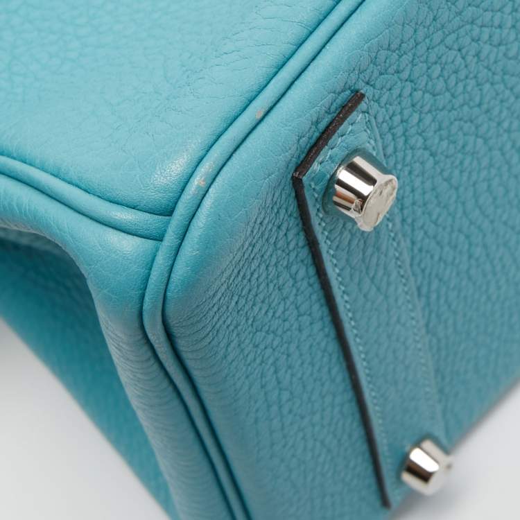 Pre Owned Hermes Blue Saint Cyr Taurillon Clemence Leather Palladium Finish Birkin 30 Bag