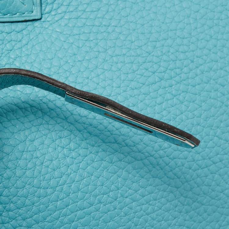 Pre Owned Hermes Blue Saint Cyr Taurillon Clemence Leather Palladium Finish Birkin 30 Bag