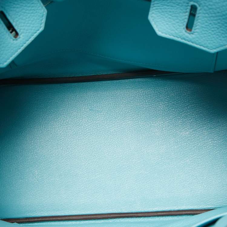 Pre Owned Hermes Blue Saint Cyr Taurillon Clemence Leather Palladium Finish Birkin 30 Bag