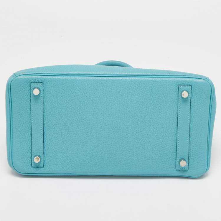 Pre Owned Hermes Blue Saint Cyr Taurillon Clemence Leather Palladium Finish Birkin 30 Bag