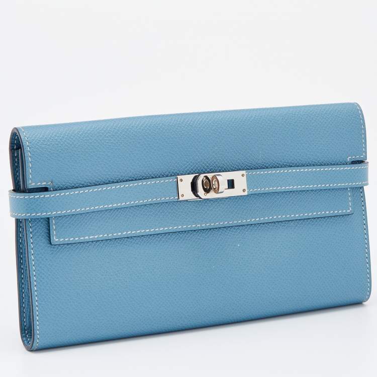 Pre Owned Hermes Blue Jean Epsom Leather Kelly Classic Wallet