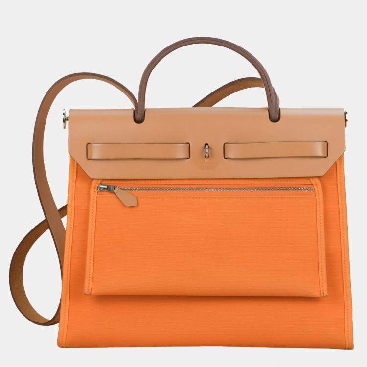 Pre Owned Hermes Orange  Leather Herbag 31 Shoulder Bag 